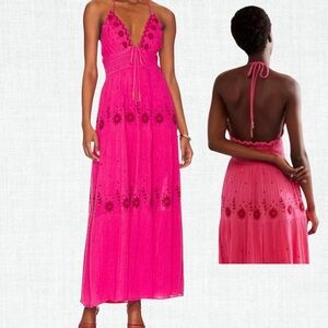 Free People Real Love Embroidered Halter Maxi Dress in Moxie Size XS